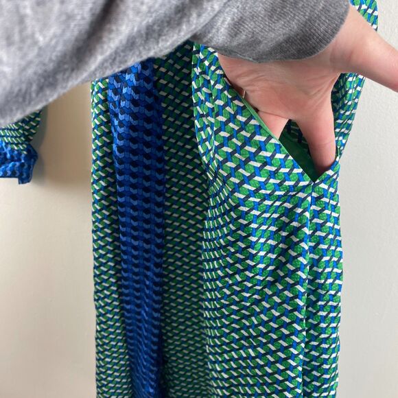 Boden NWT Kate Satin Green Geo Daze Long Sleeve Midi Shirt Dress Size 12 Office - Picture 11 of 16